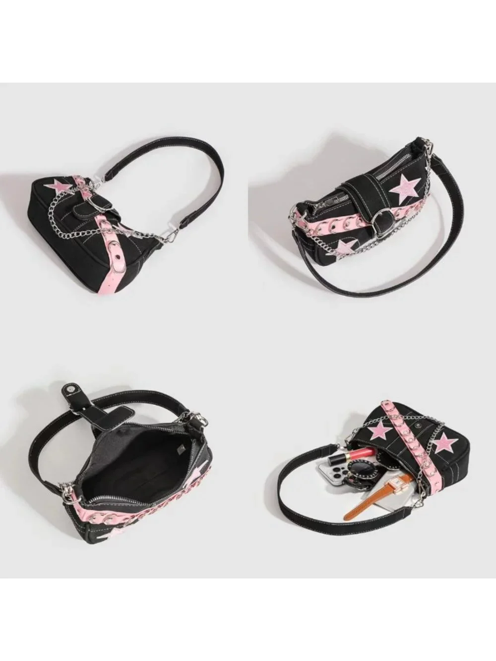 Trendy Y2K Black Shoulder Bag | Cute Crossbody Purse for Goth Punk Style Women
